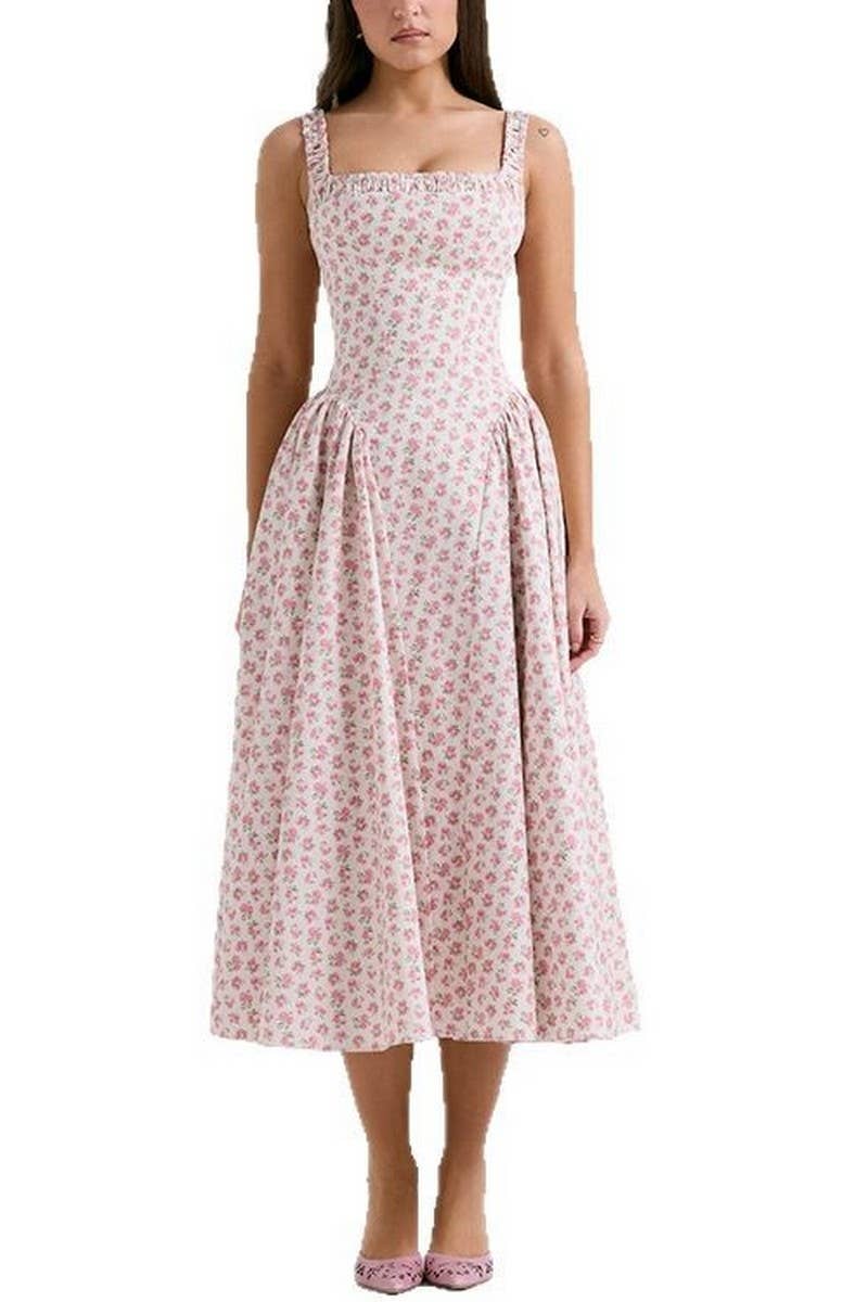 CWDMD01086_FLORAL PRINT BACKLESS SPAGHETTI STRAP DRESS