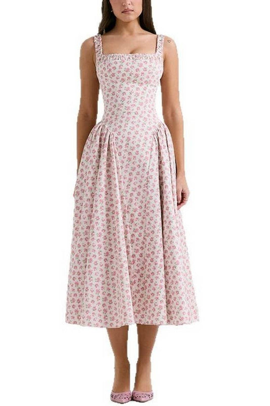 CWDMD01086_FLORAL PRINT BACKLESS SPAGHETTI STRAP DRESS