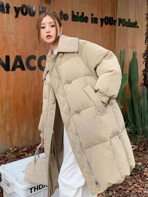 Long knee-length cotton-padded loose jacket