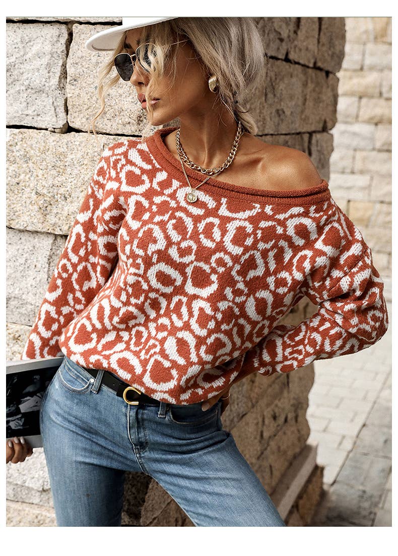 Long sleeve leopard print sweater slouchy