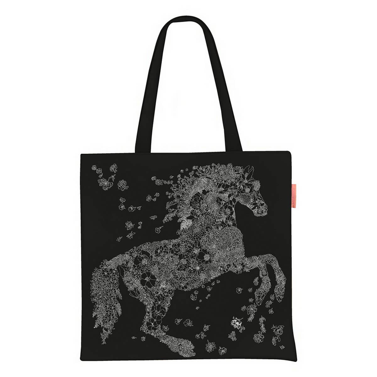 Light Floral Horse Print Canvas Shoulder Bag_CWAB5135