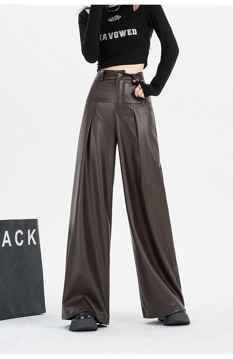 Retro and versatile casual PU leather pants