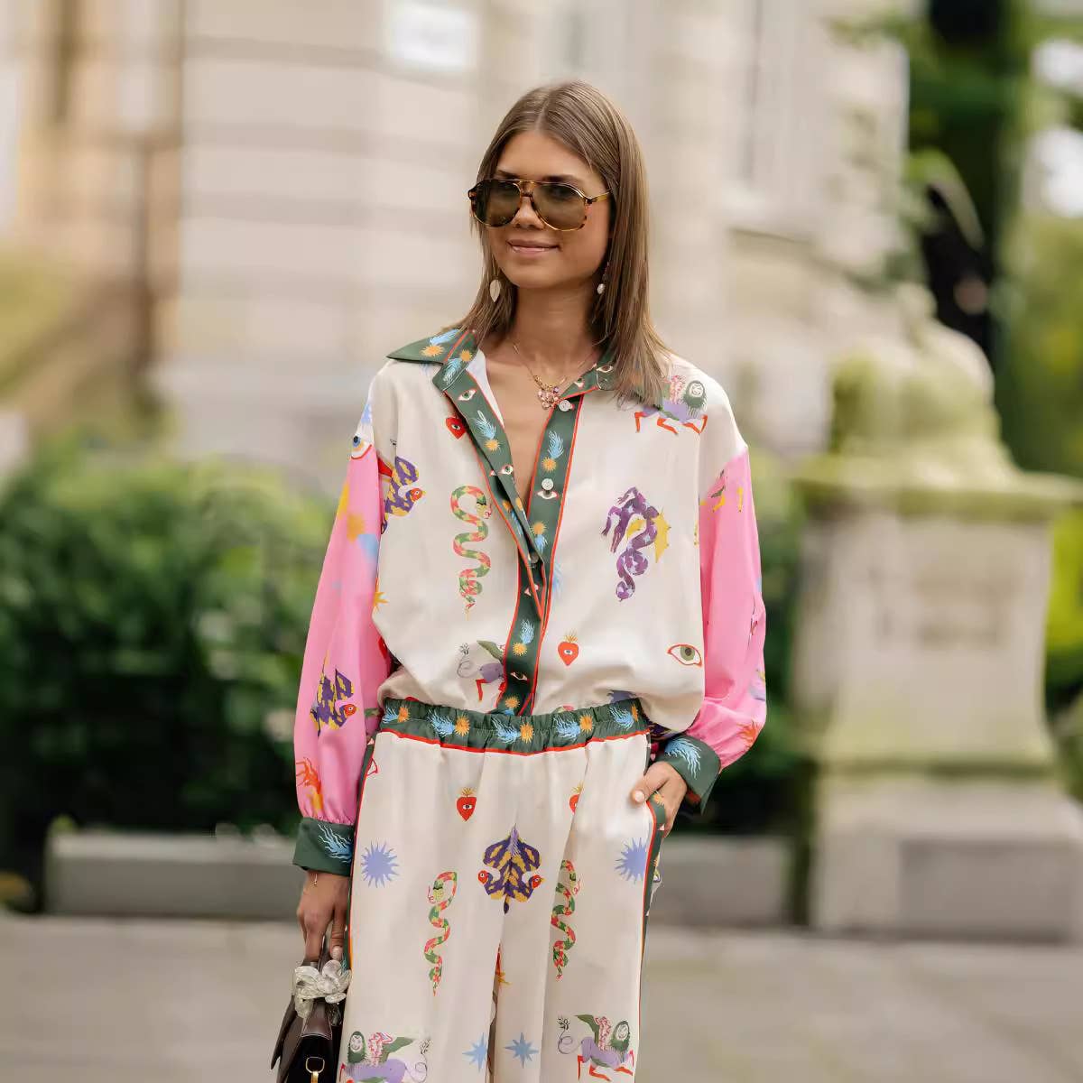 FASHION LINEN PRINTED MACARON LONG-SLEEVED SUIT