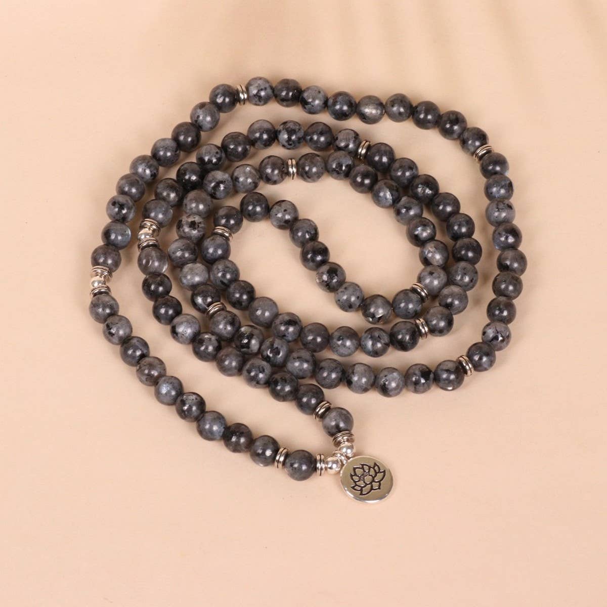LOTUS PENDANT 108 BLACK GLITTER BEADED BRACELET