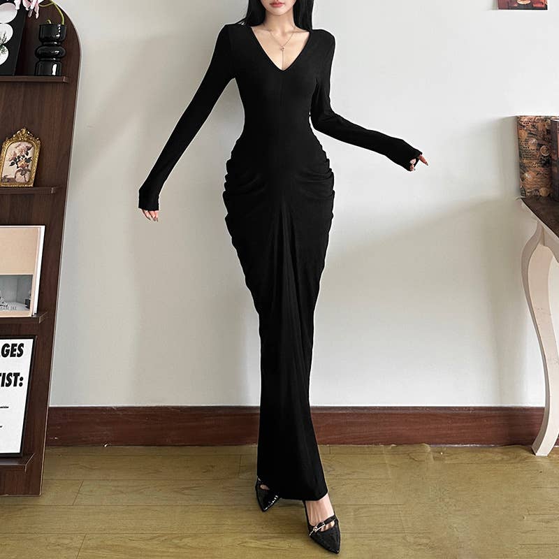 SEXY V-NECK HIGH-WAISTED SLIM DRESS WITH HIP WRAP