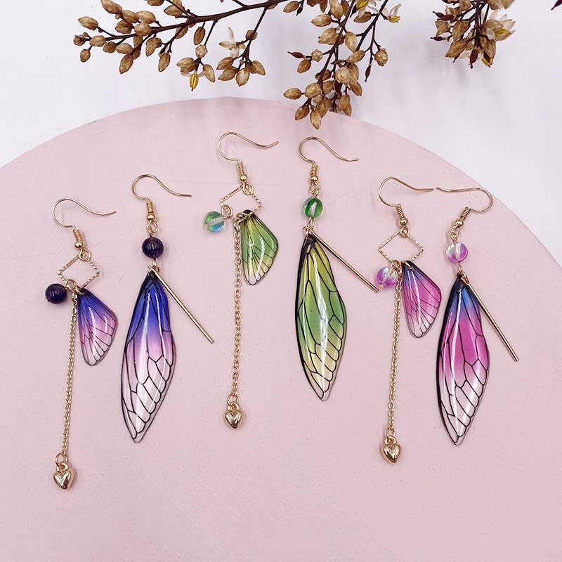 Fashionable imitation cicada wing earrings