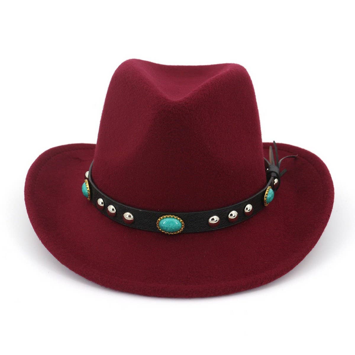 Turquoise Trim Felt Western Cowboy Hat_CWAH1775