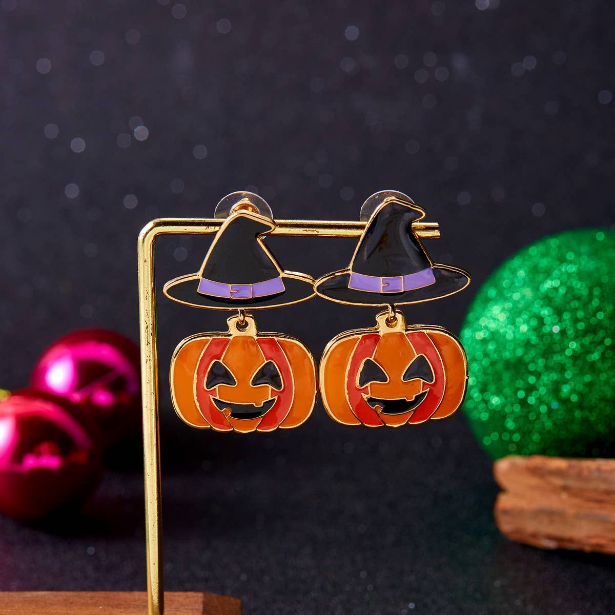 PUMPKIN SKULL BAT FUNNY HALLOWEEN EARRINGS_CWAJE2429