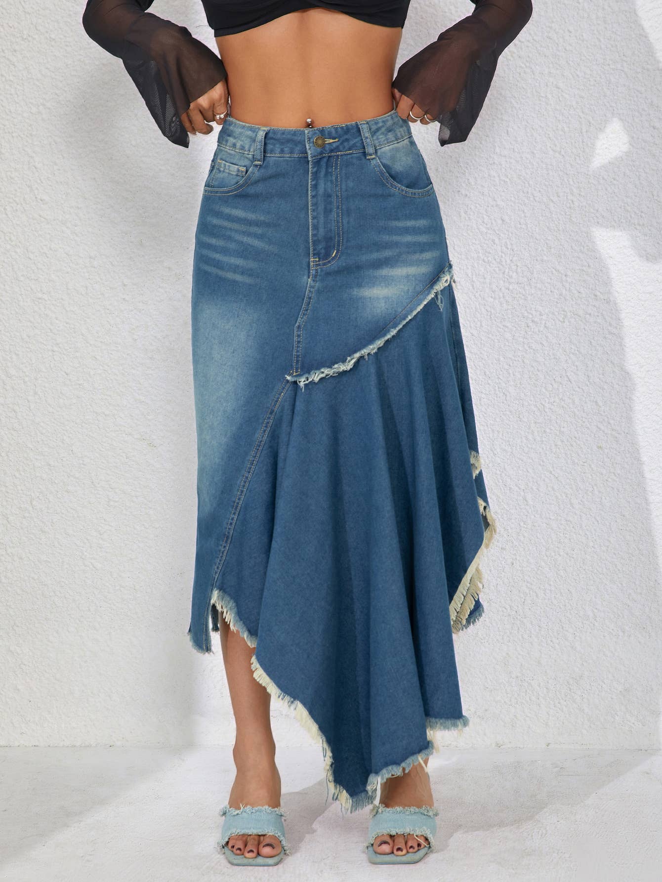 Asymmetrical hems denim A-line skirts