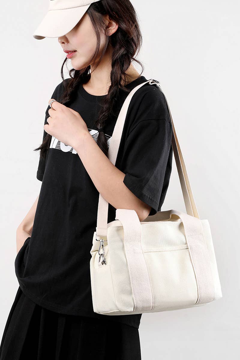 SIMPLE SQUARE HANDLE CANVAS CROSS BODY BAG_CUAB0105