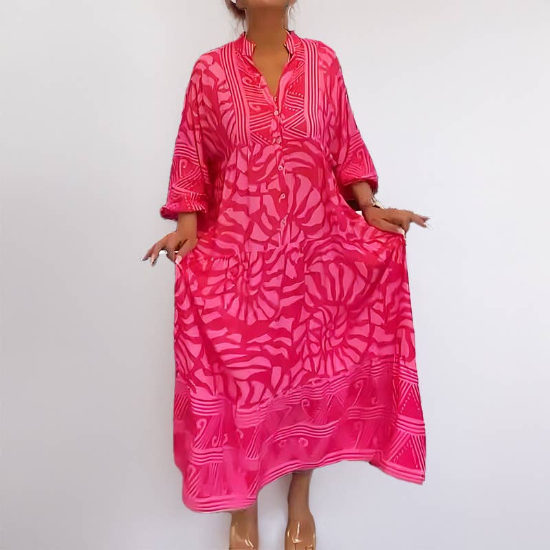 National style retro print loose casual long dress