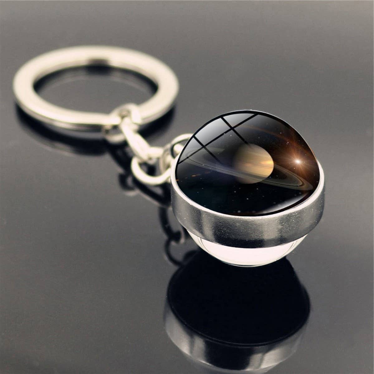 DOUBLE SIDED GLASS BALL KEYCHAIN PENDANT JEWELRY