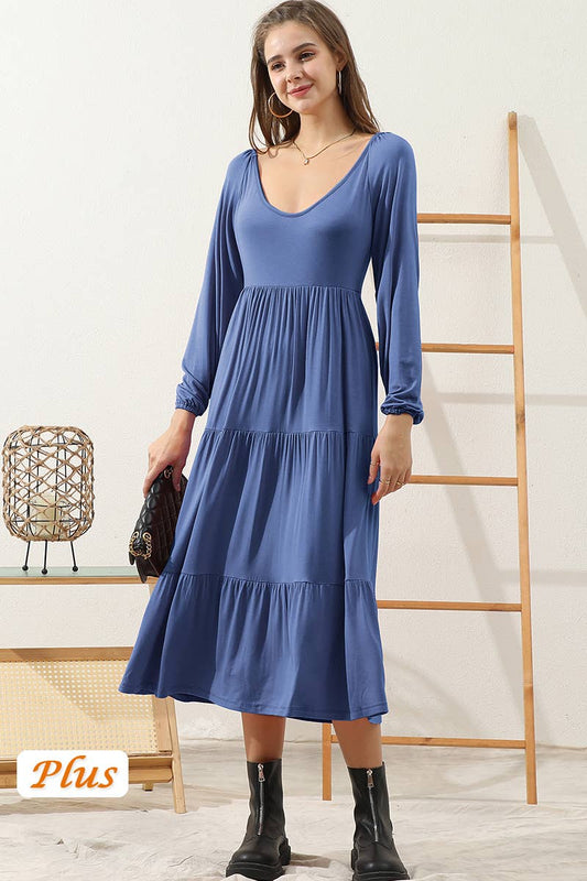CWDMD801-P_PLUS SIZE ROUND NECK TIRED RUFFLE MAXI DRESS