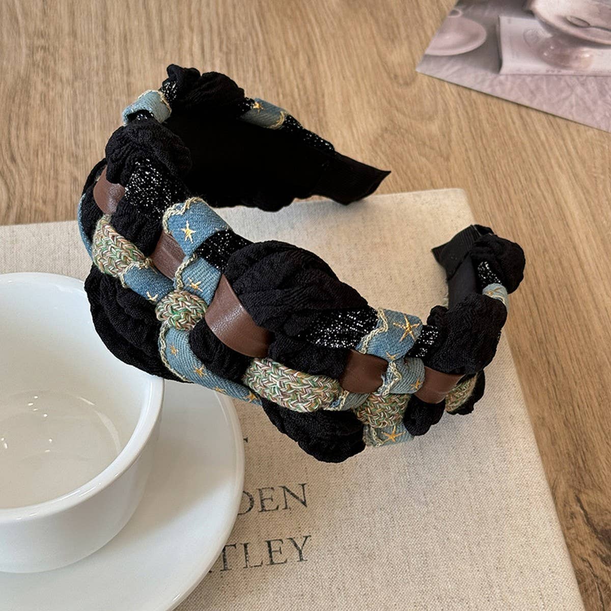 DENIM STAR TWIST HEADBAND HAIRPIN HEADDRESS