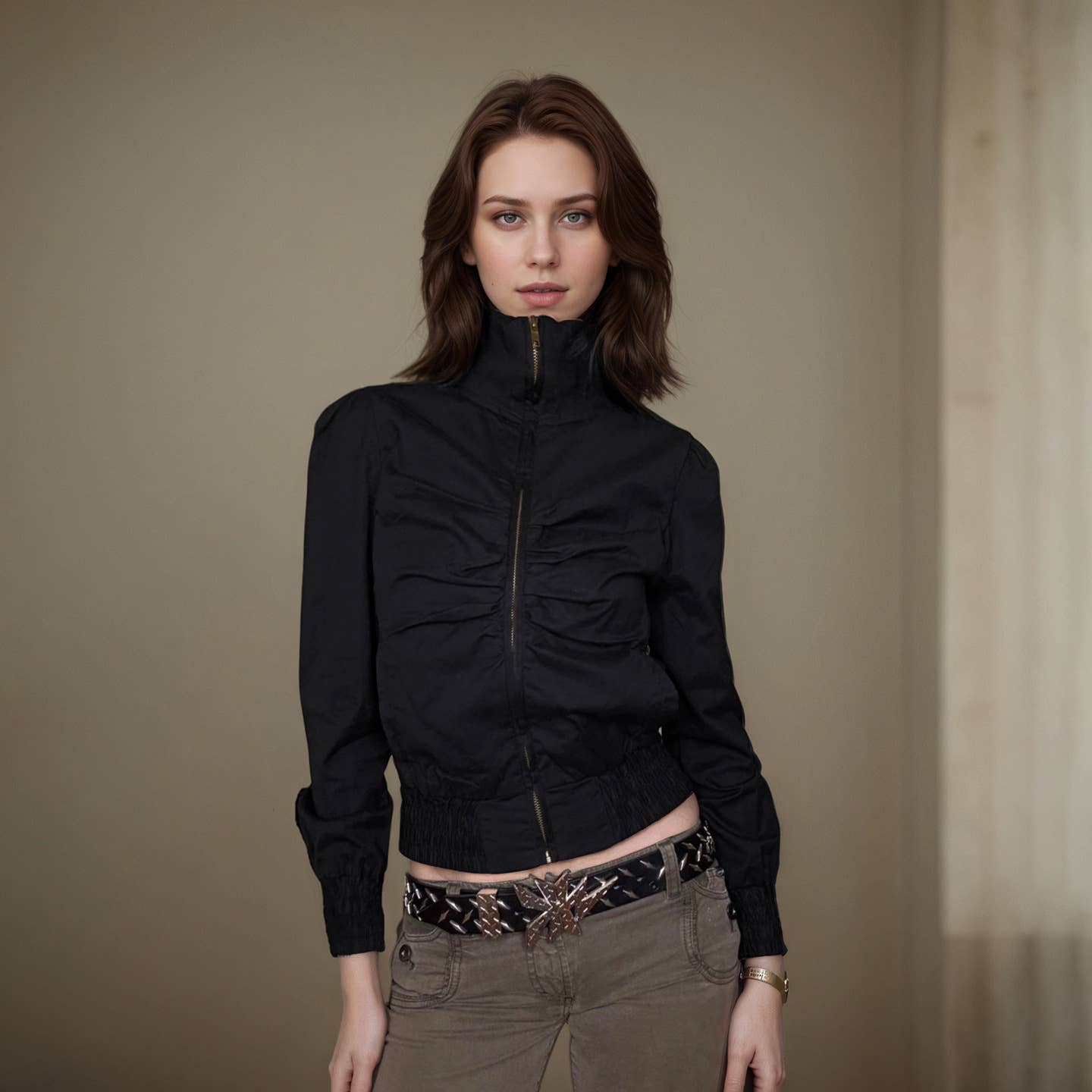 Street-style pleated casual woven jacket