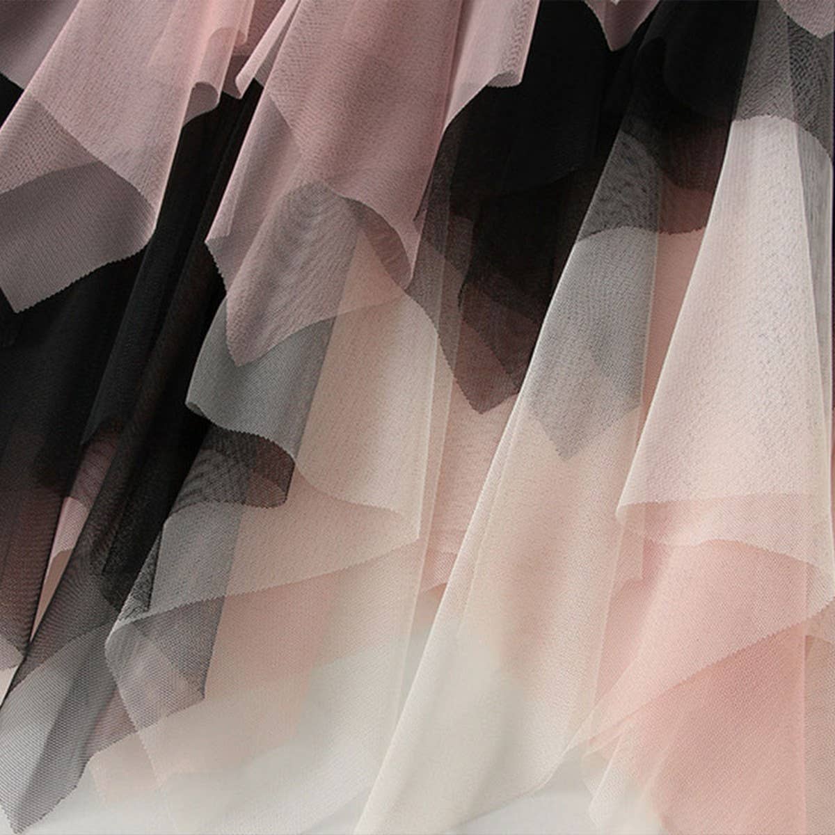 Colorblock Layered Tulle Irregular Midi Skirt