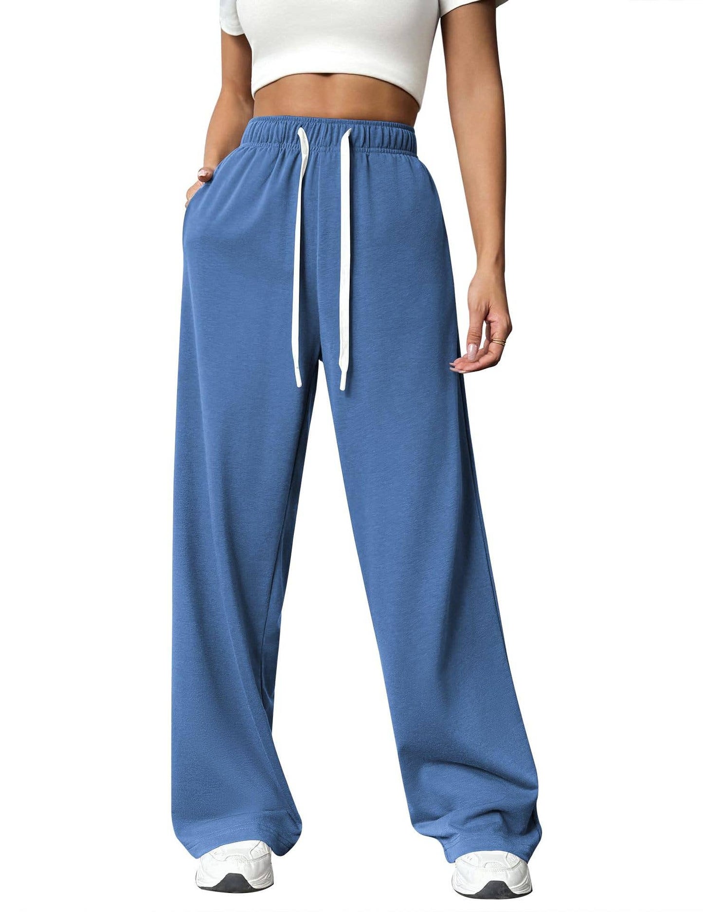 ELASTIC-WAIST CASUAL STRAIGHT LEG WIDE-LEG PANTS