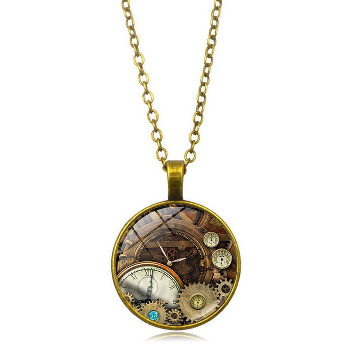 STEAMPUNK MECHANICAL TIME GEM NECKLACE JEWELRY_CWAJE0699