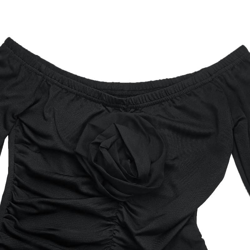 OFF-THE-SHOULDER SOLID COLOR FLORAL JUMPSUIT