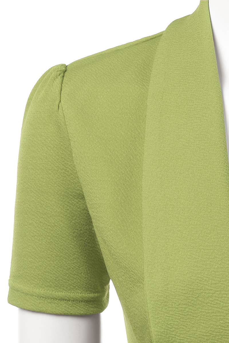 CWOBL095-P_Short Sleeve Open Front Draped Ruffles Blouses