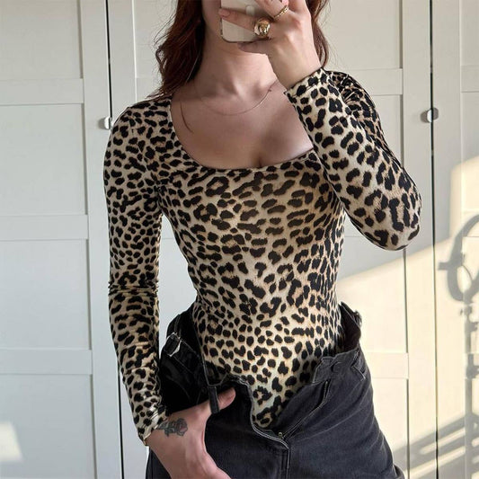 LEOPARD PRINT LONG SLEEVE SEXY SPICE JUMPSUIT