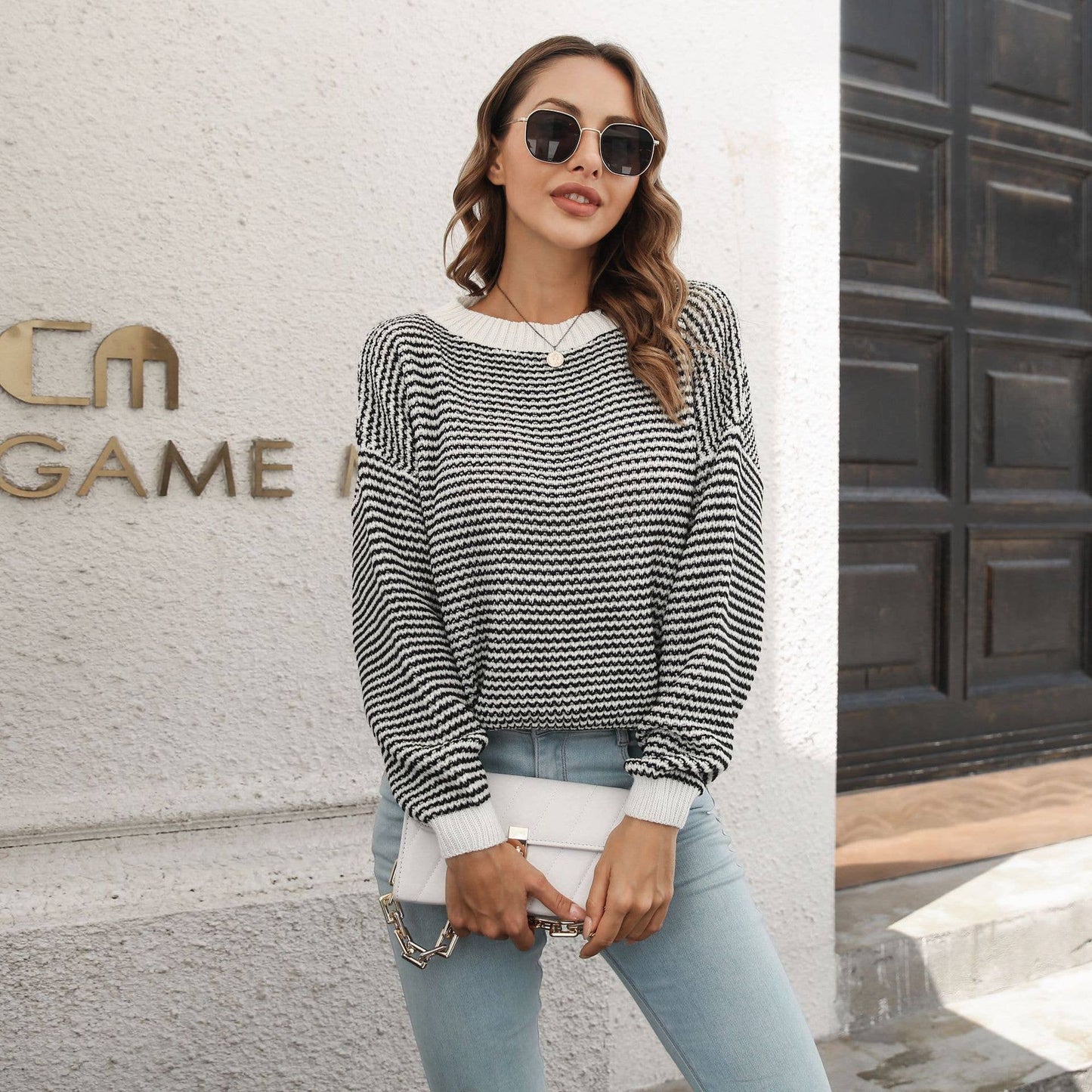 STRIPED SWEATER WOMEN'S LOOSE LONG SLEEVES