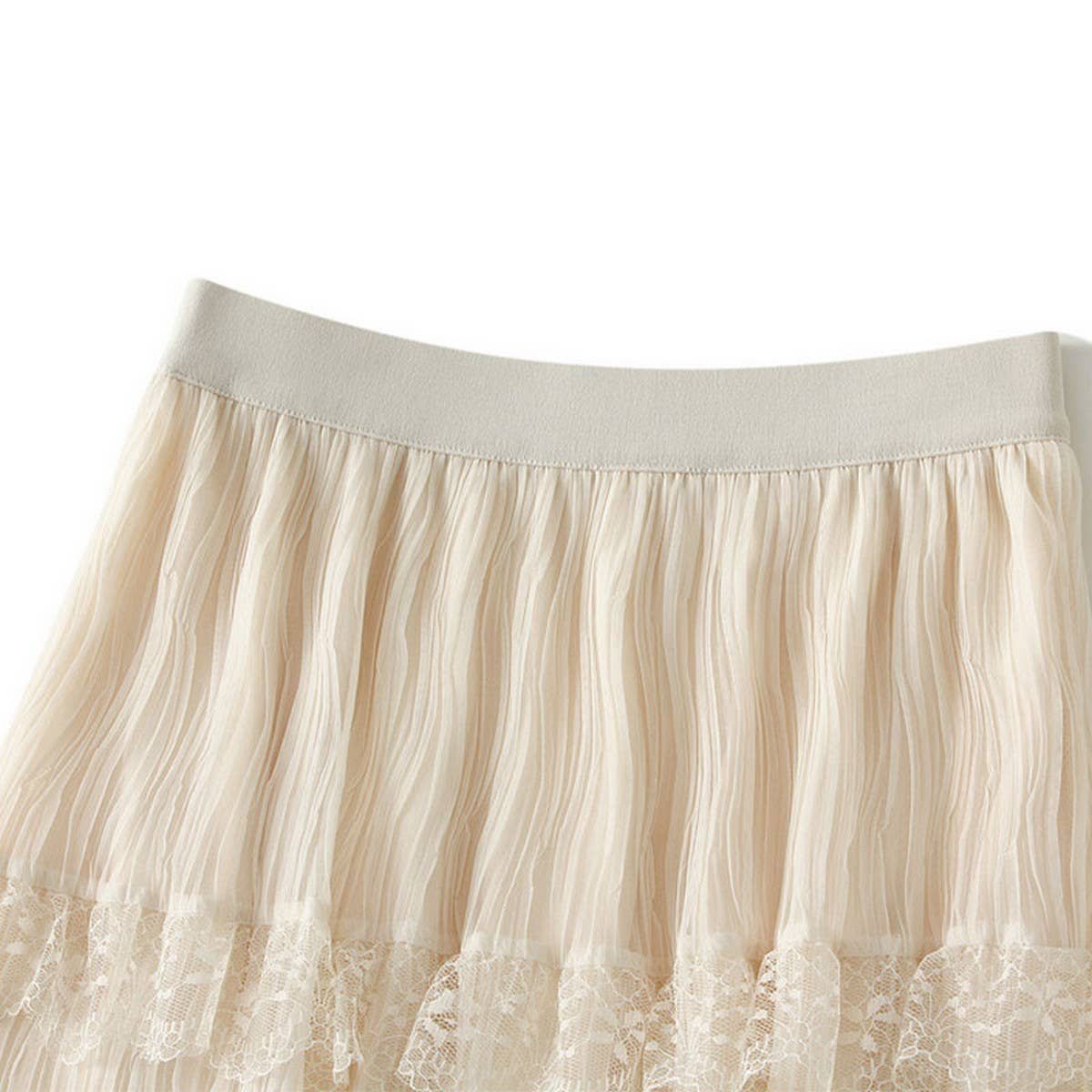 WAVE PLEATED MESH SPLICING LACE SKIRT CAKE SKIRT