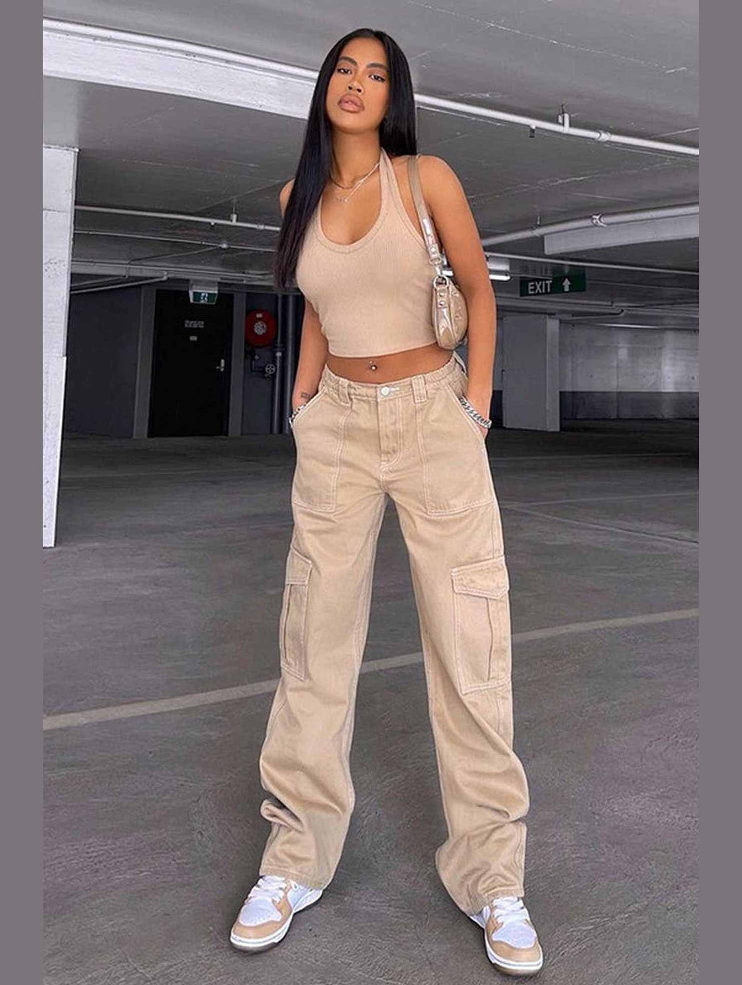 DENIM SEMI ELASTIC DESIGN CARGO PANTS_CWJP0180