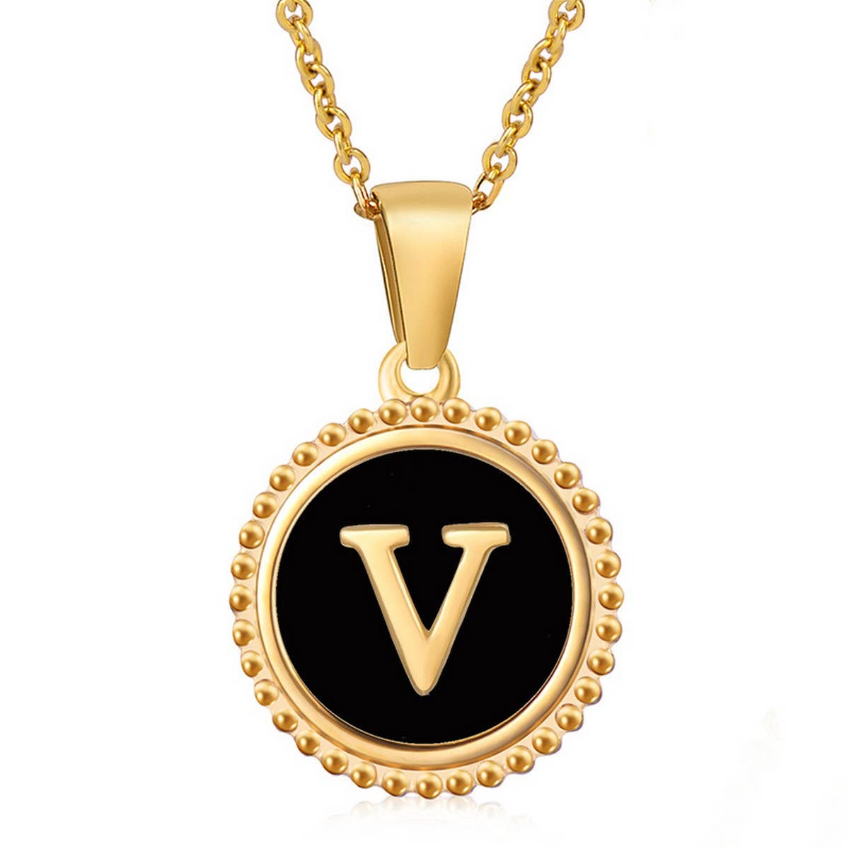 CWAJE1941_Simple Round Black Shell Letter Necklace