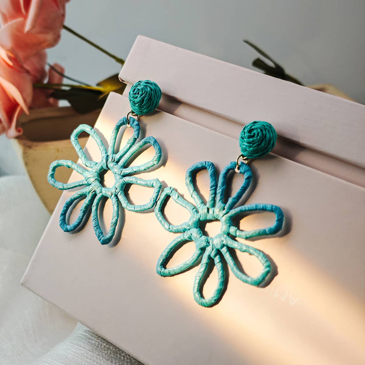 Colorful woven Raffia grass hollowed-out earrings