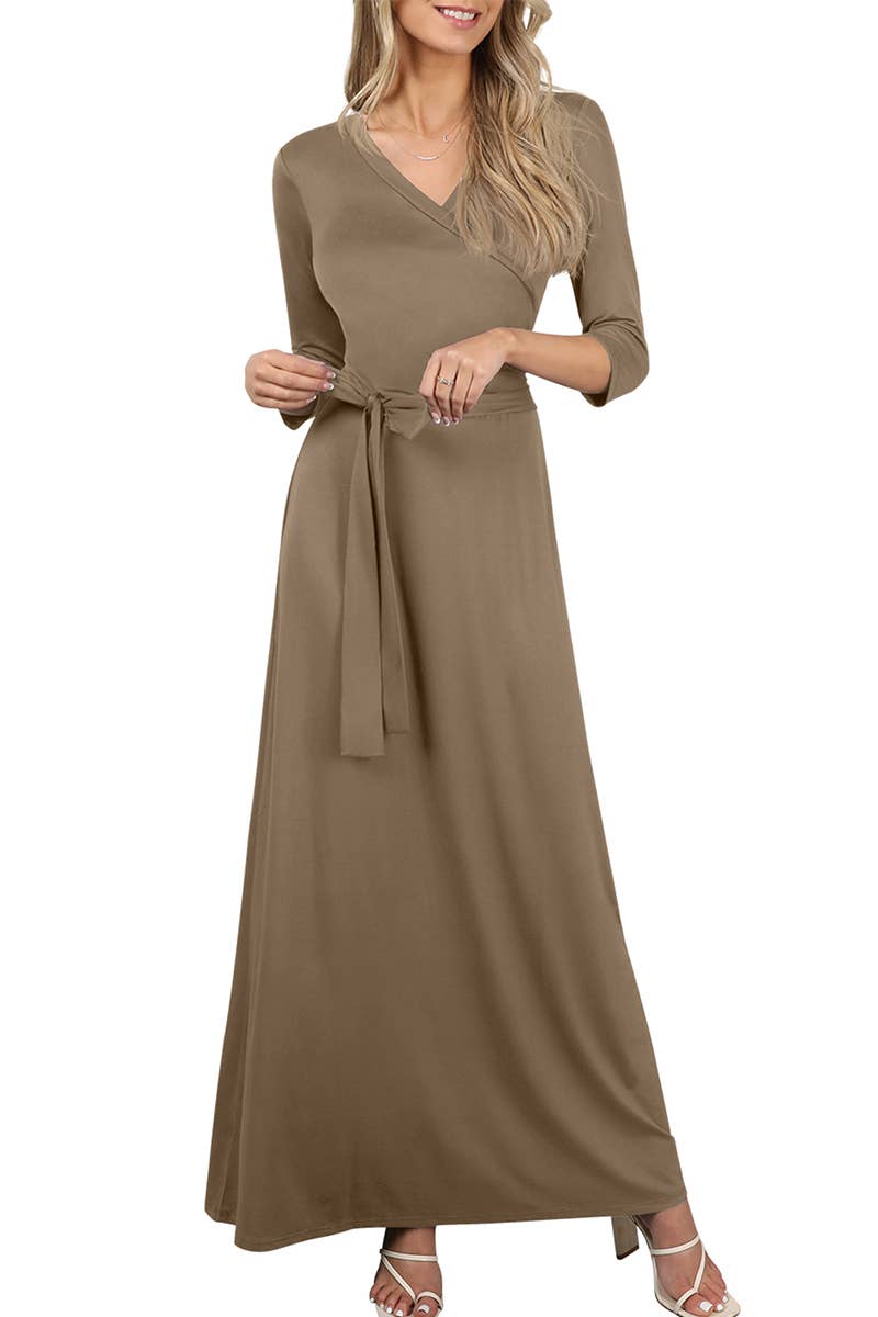 AWDMD283_3/4 Sleeve Knit Long Dress