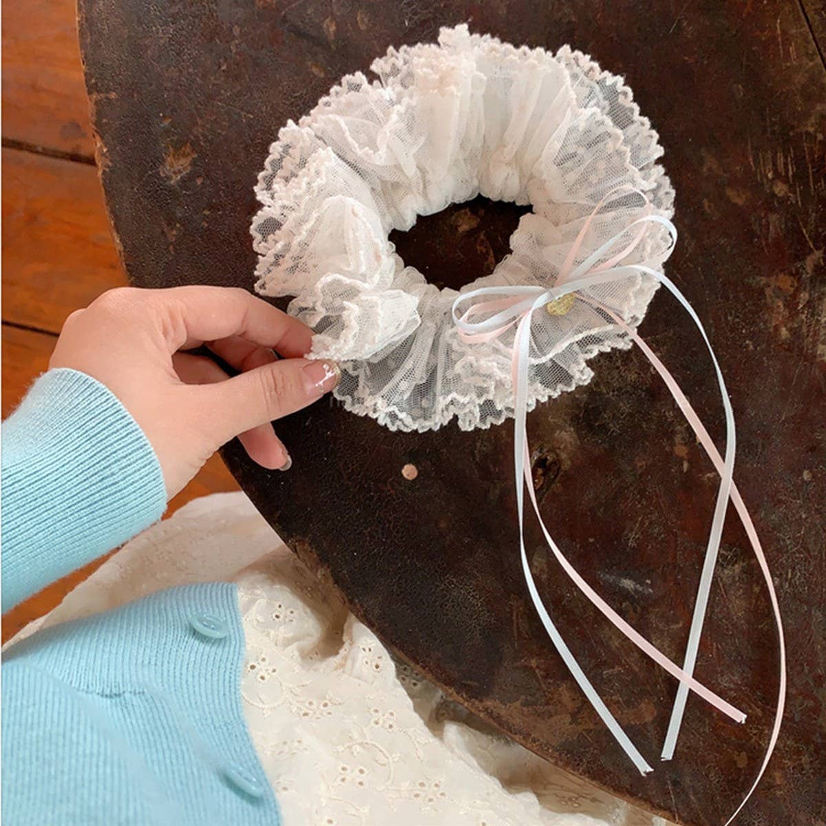 Sweet Tulle Lace Bow Scrunchie Hair Tie