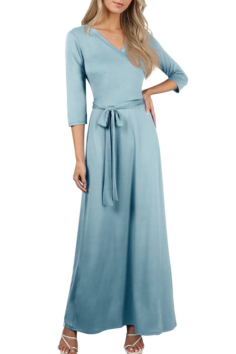 AWDMD283_3/4 Sleeve Knit Long Dress