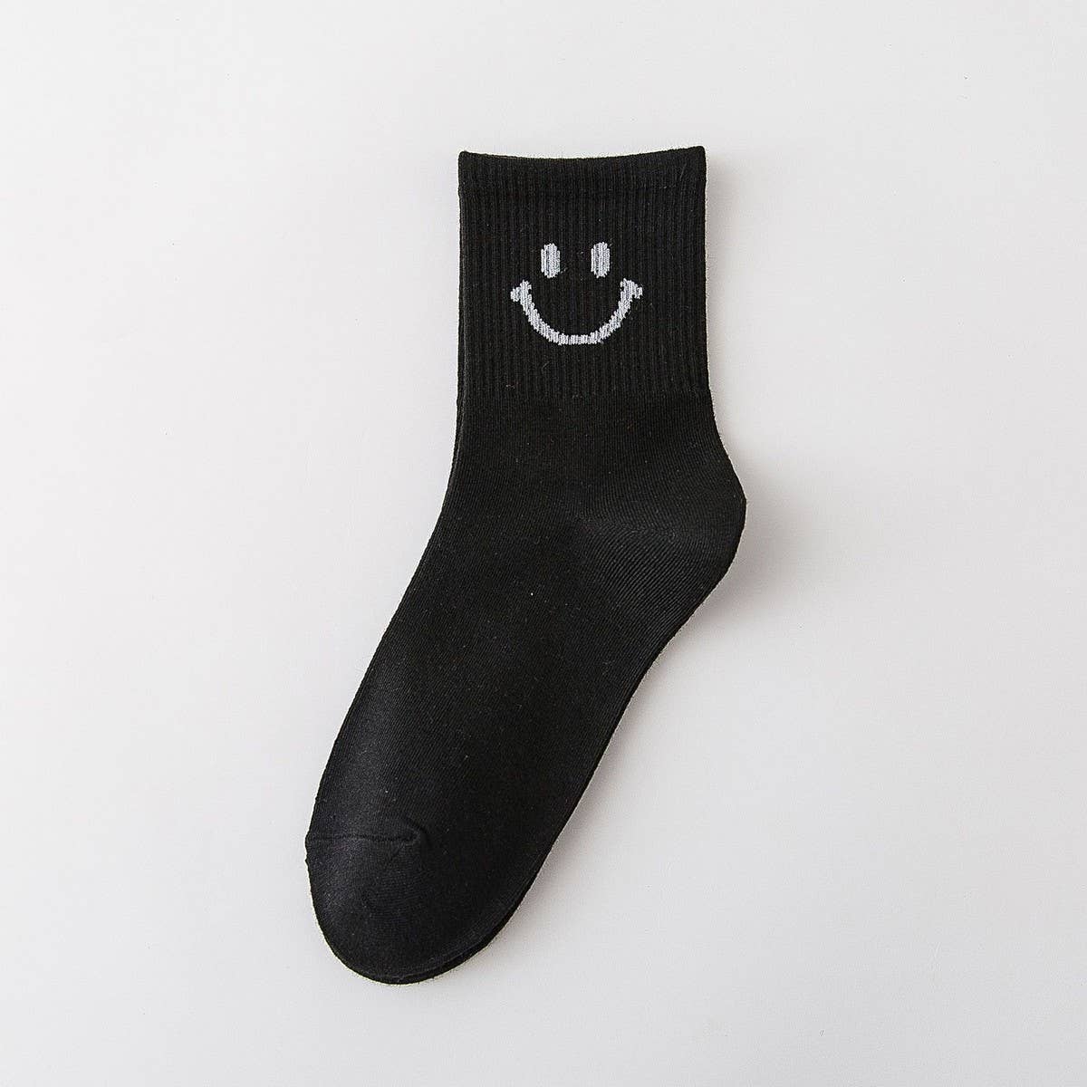 CARTOON BLACK AND WHITE SMILING FACE WOMEN'S SOCKS_CWMS1415