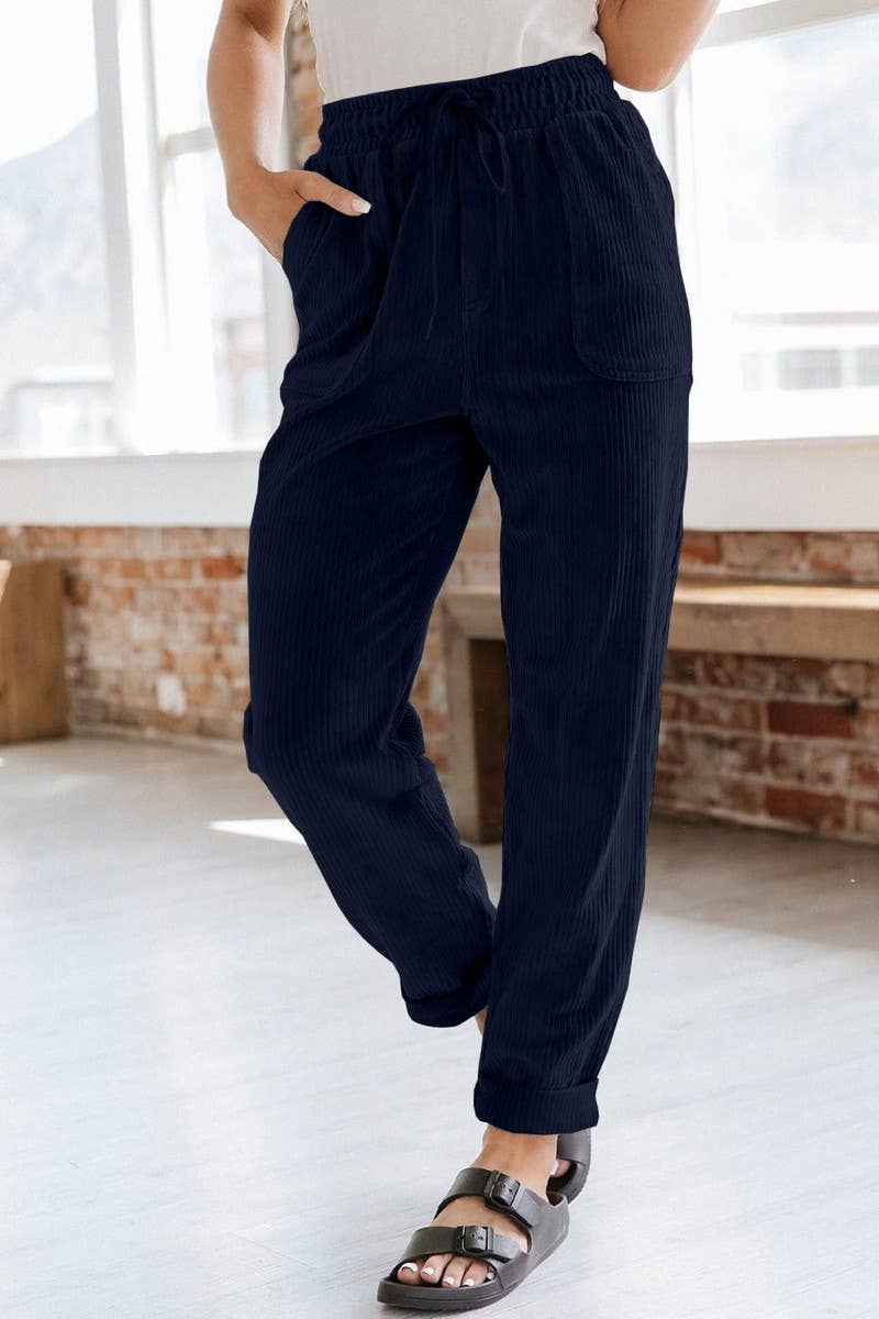 CWBLP0479_CORDUROY ELASTIC WAISTBAND SIDE POCKET TROUSERS