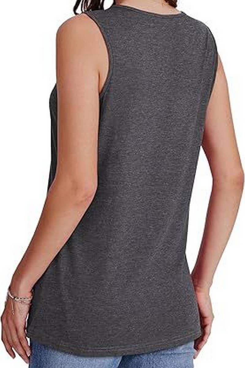 Cwtblsl0908_Solid V-Neck Sleeveless Casual Tank Top