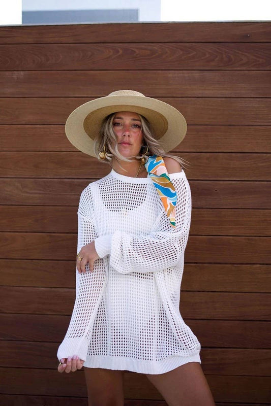 CWTBLL3410_LOOSE FIT SOLID KNIT BIKINI BEACH COVER-UP