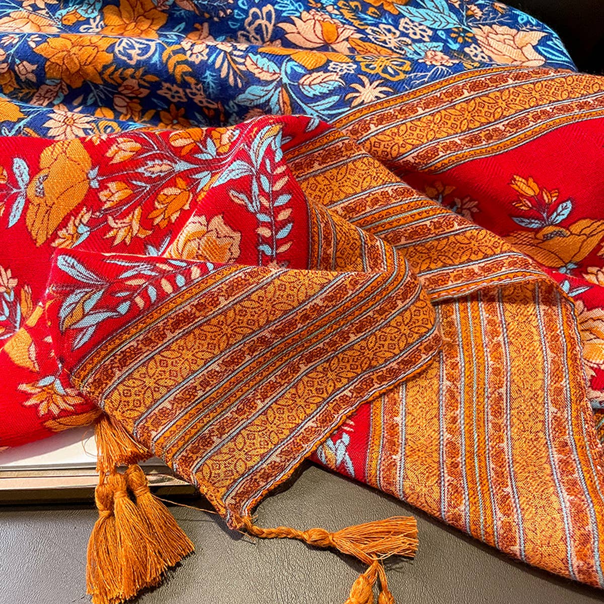 Boho Floral Colorblock Reversible Shawl for Summer_CWASC0621