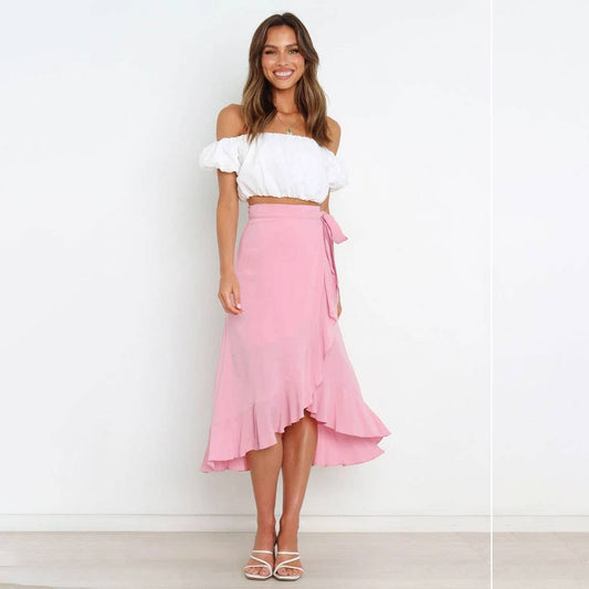 ONE-PIECE LACE-UP LONG SKIRT SOLID COLOR SKIRT_CWAB4800