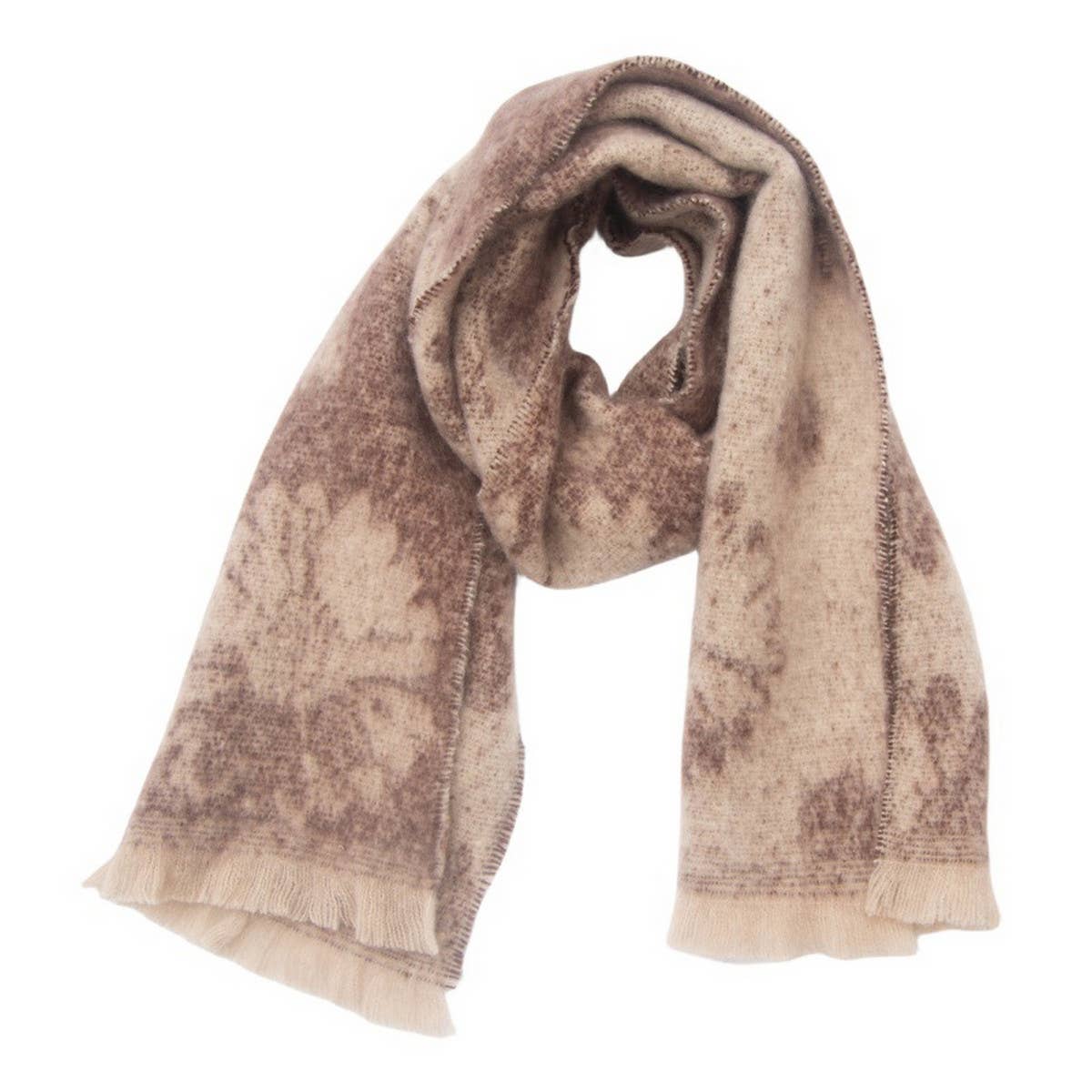 Floral Jacquard Scarf ? Winter Short Fringe Wrap