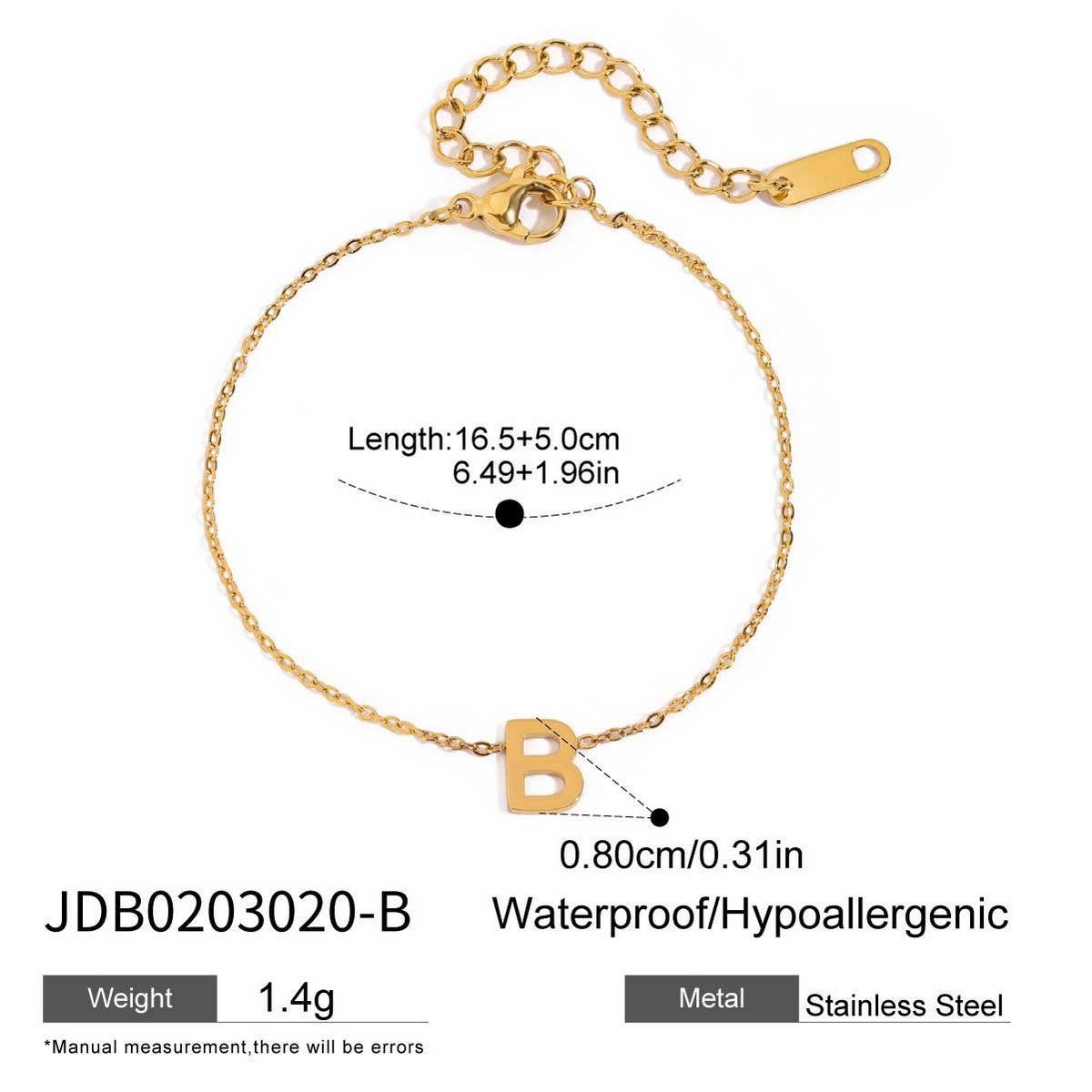 18K Gold Titanium Letter Necklace & Bracelet Set_CWAJE4743