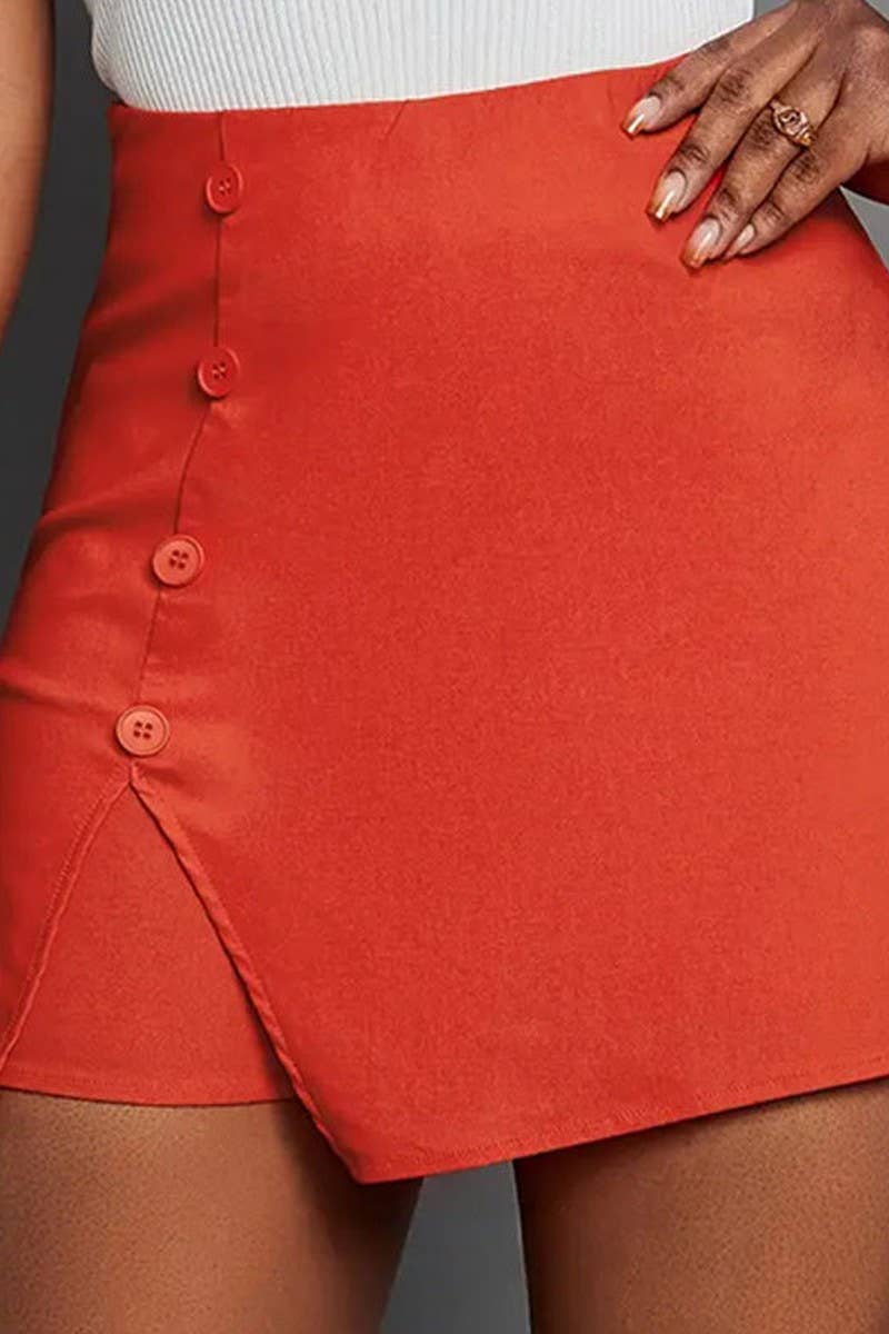 CWBSP0489_SOLID COLOR SLIT SLIM PANTS HIGH WAIST HIP SHORTS