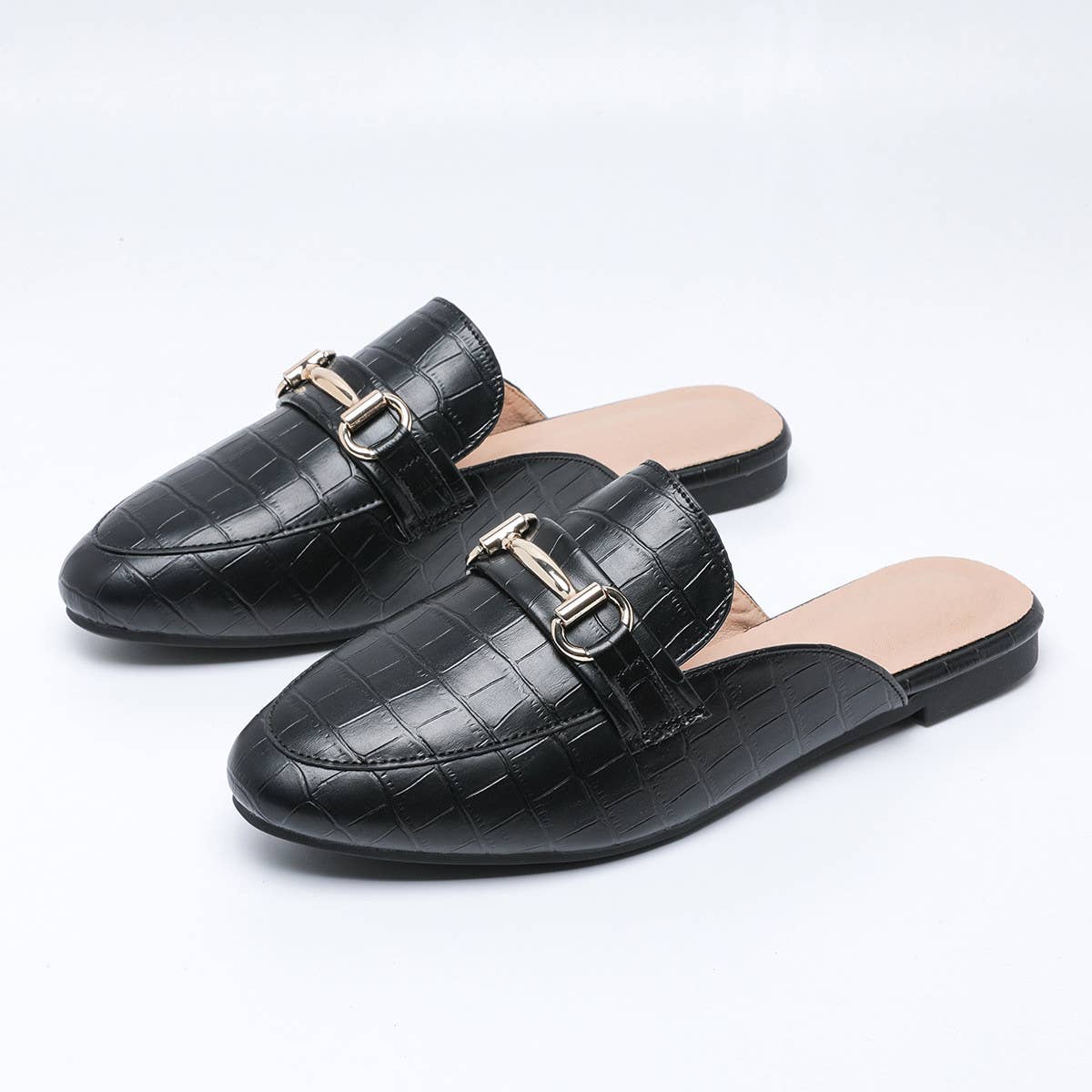 WOMEN LARGE SIZE CROCODILE LEATHER FLAT MULES