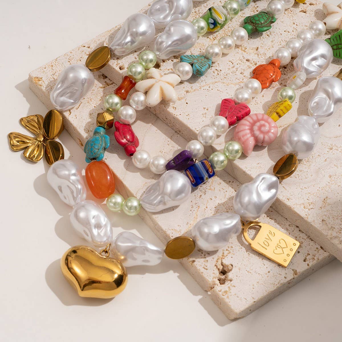 Unique Baroque Turquoise Heart Flower Necklace