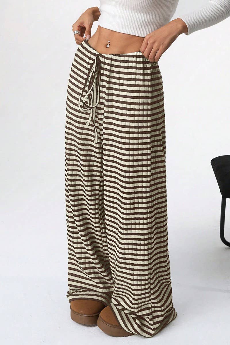 CWBLP1991_CASUAL STRIPED SOLID ELASTIC STRAIGHT PANTS