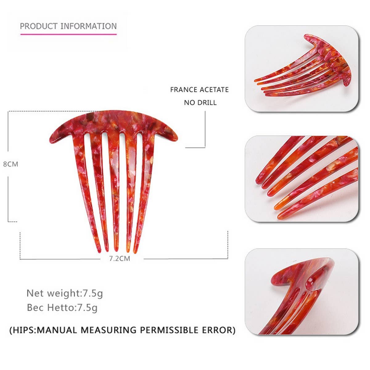 ACETATE PLATE HAIR COMB FIVE-TOOTH HAIRACCESSORIES_CWAHA4216