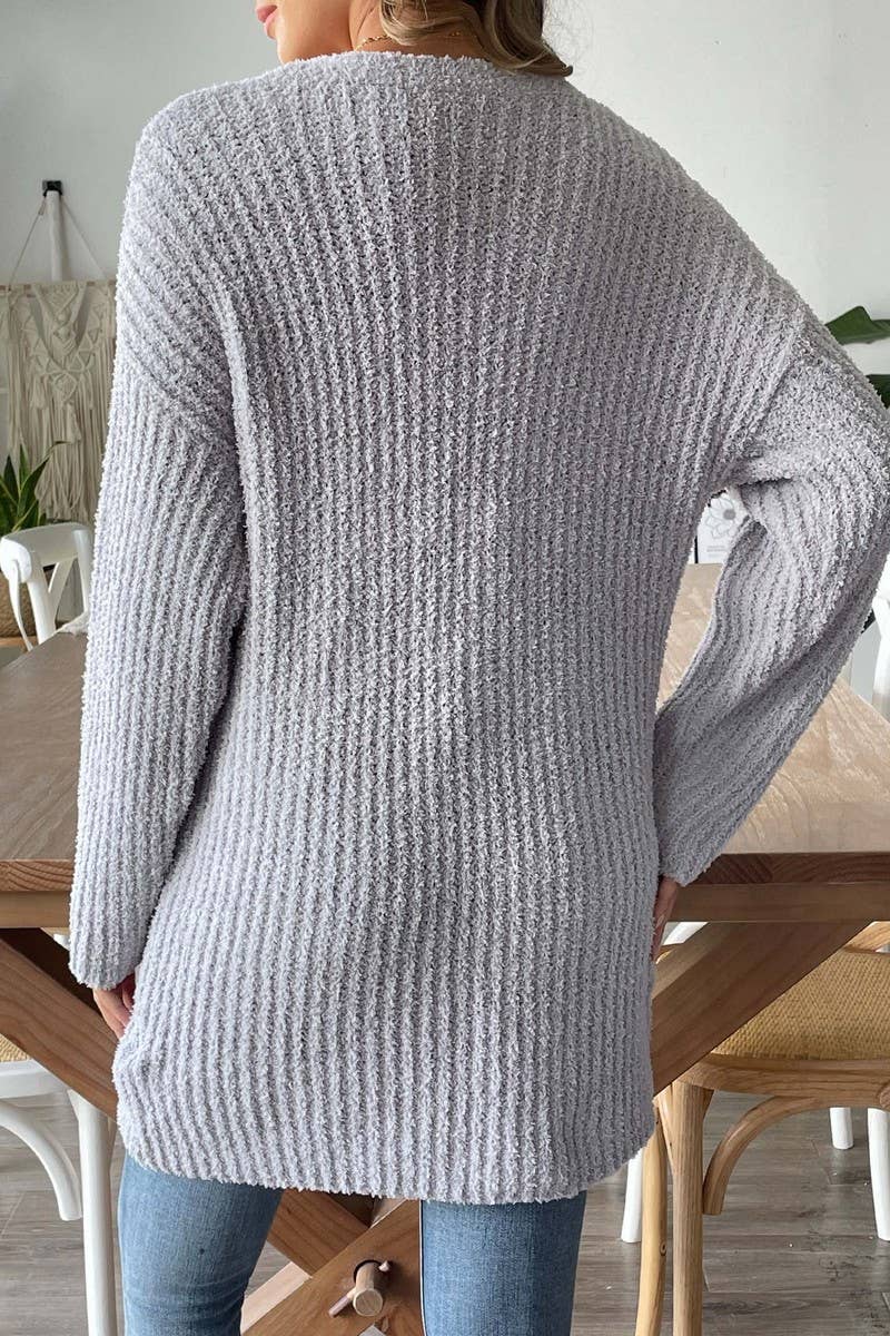 CWOSWL07406_WOMEN CROCHET DETAIL KNIT CARDIGAN WITH POCKETS