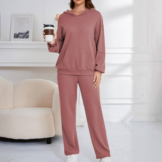WAFFLE TWO-PIECE LOUNGEWEAR WITH LONG SLEEVES
