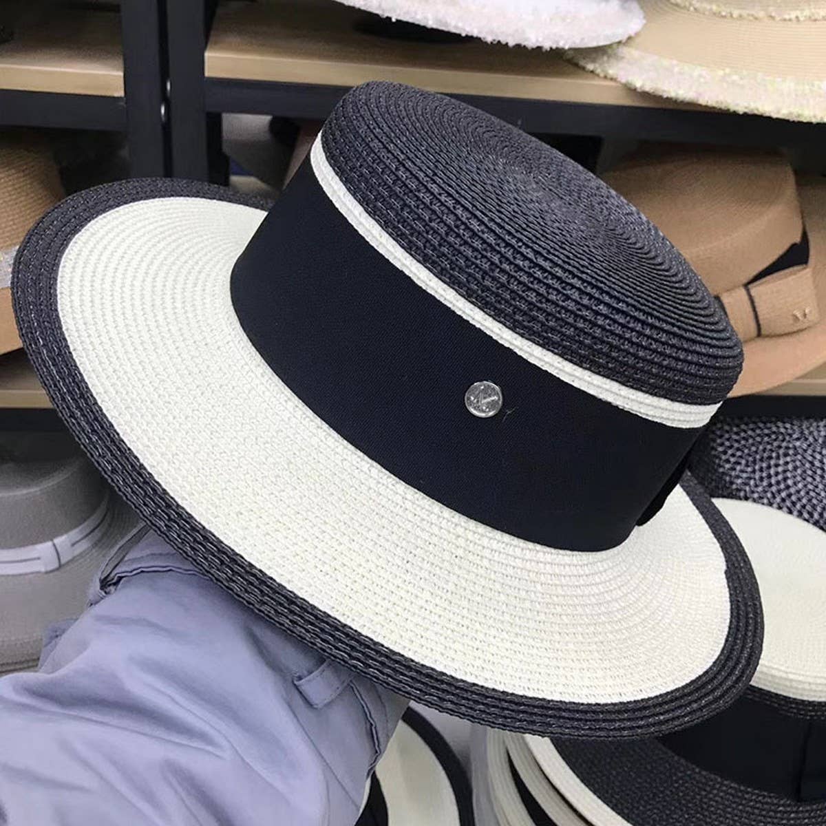 Designer fashion flat top straw hat for women_CWAH3438