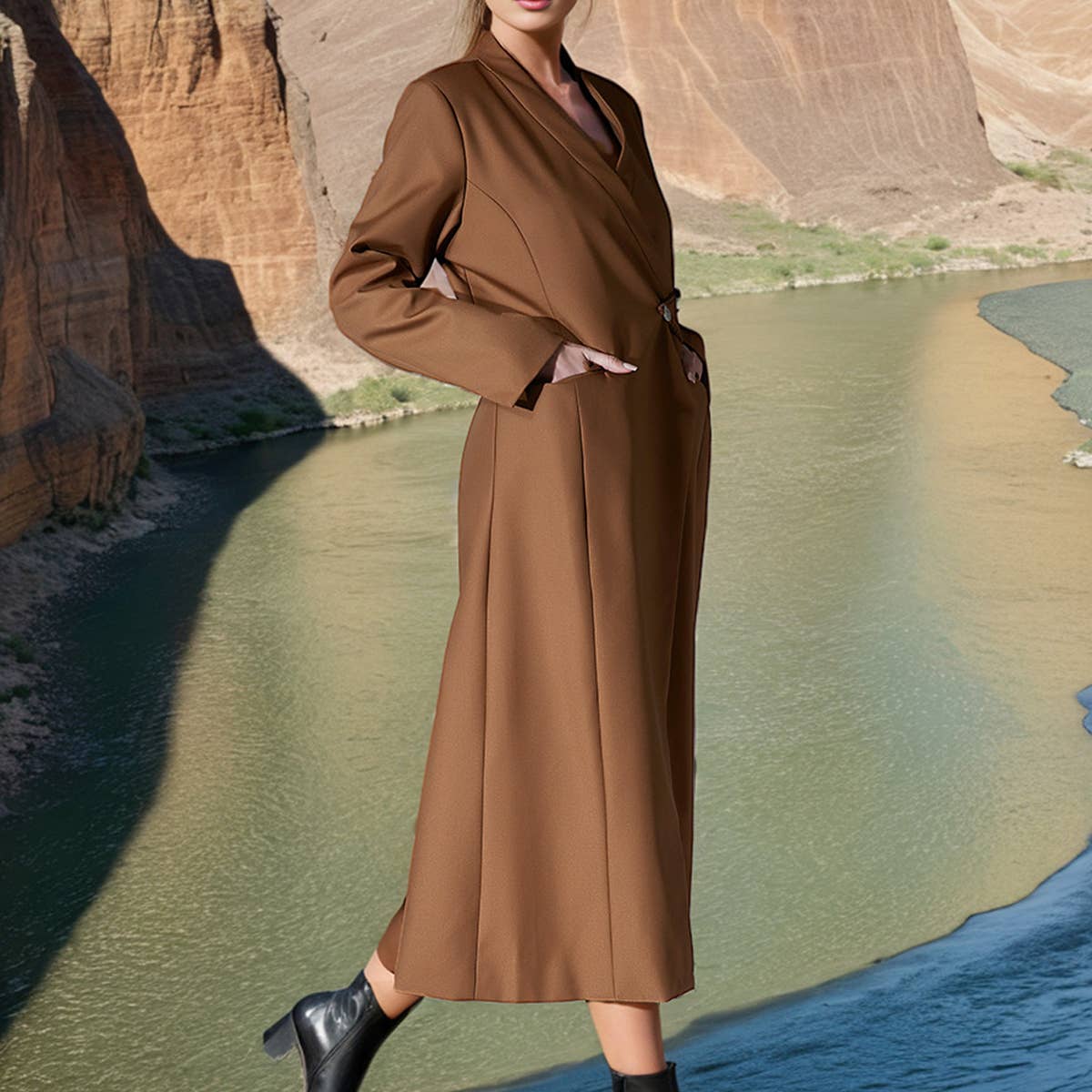 Designer Mid-Length Coat with Irregular Hem